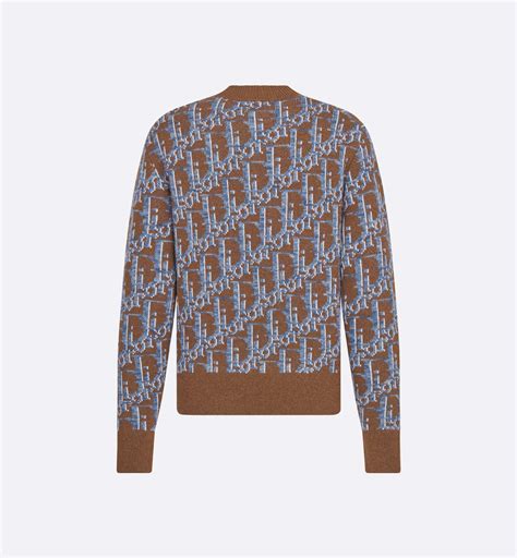 Dior Oblique Sweater Brown and Blue Wool Jacquard